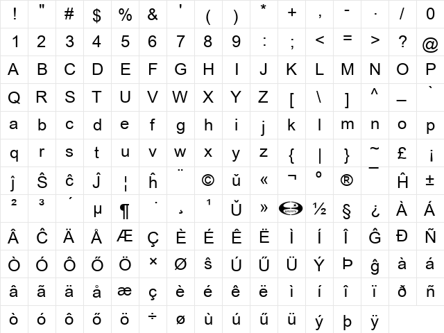 Orion Esperanto Normala  glyph index