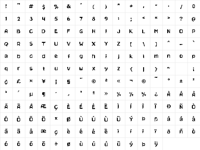 Unbalanced Medium  glyph index