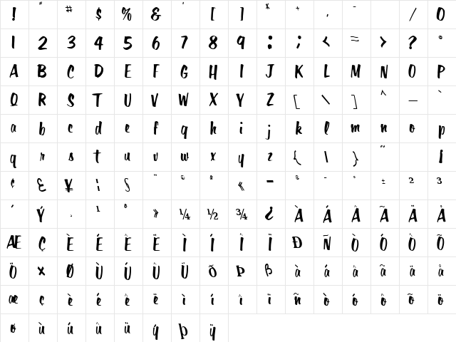 Big Regular  glyph index