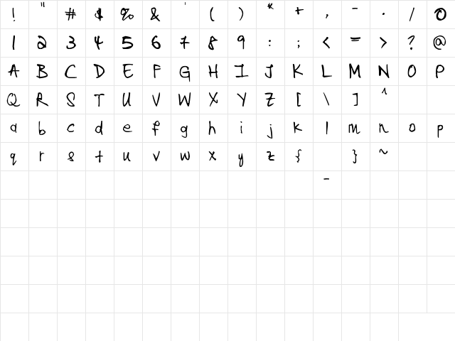 Ulin Regular  glyph index