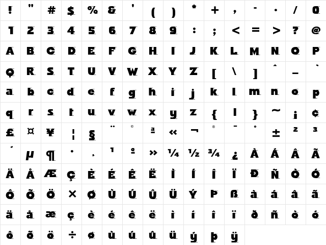 Odyssee ITC Ultra  glyph index