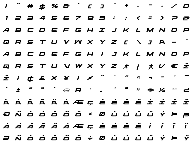 Ghost Clan Expanded Italic Expanded Italic  glyph index