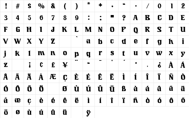 LookingGlass Regular  glyph index
