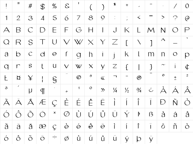 cofley extralight  glyph index