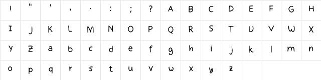 Cutewritten Regular  glyph index