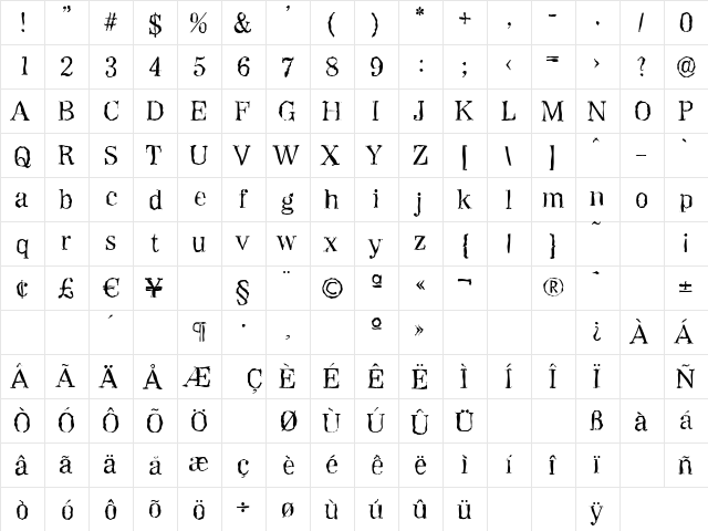 WichitaRandom Regular  glyph index