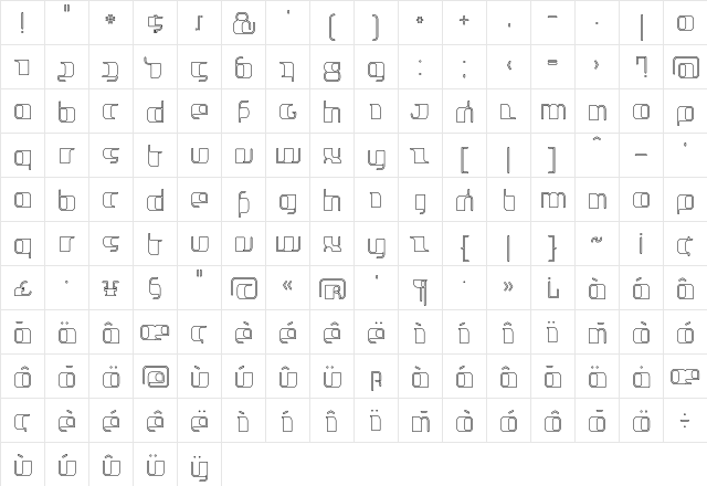 Jakone Outline  glyph index