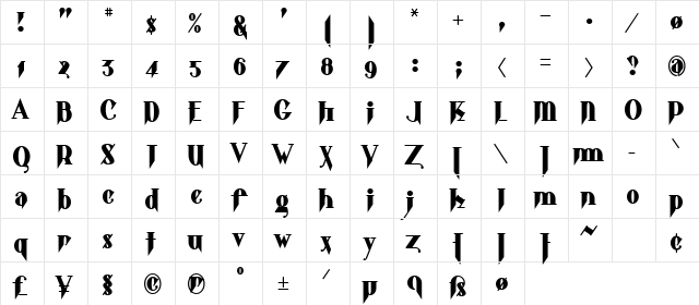 Shark Regular  glyph index