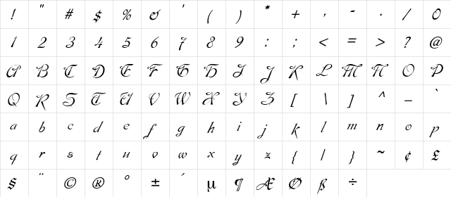 Esperanza Regular  glyph index