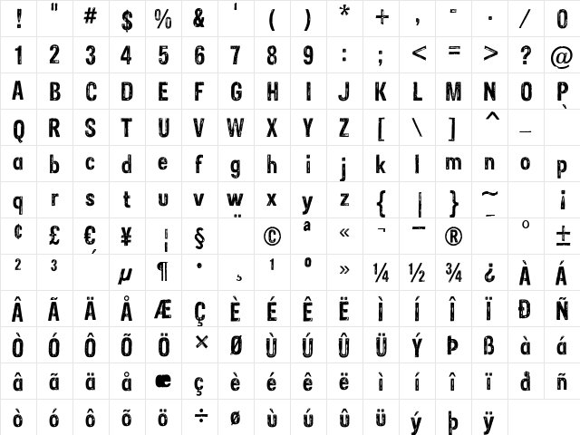 Sans Culottes Regular  glyph index