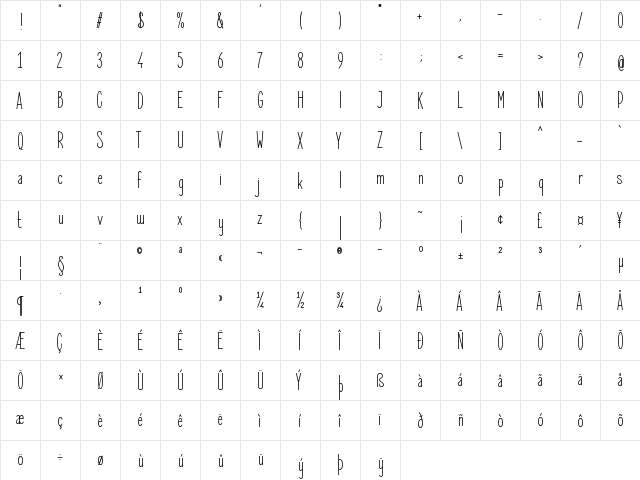 Elegant Sans Regular  glyph index