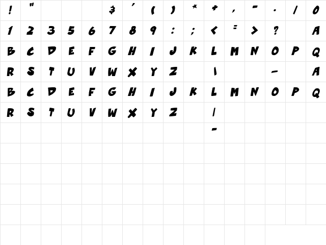 Roof runners active Bold Italic  glyph index