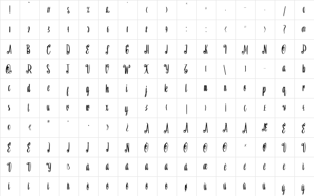 Megalhaes Regular  glyph index