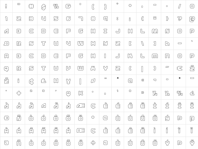 1st Enterprises Outline Regular  glyph index
