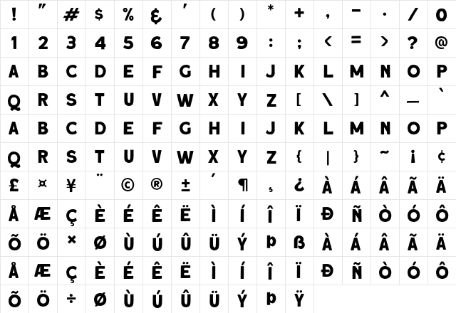 Roquen DEMO Regular  glyph index