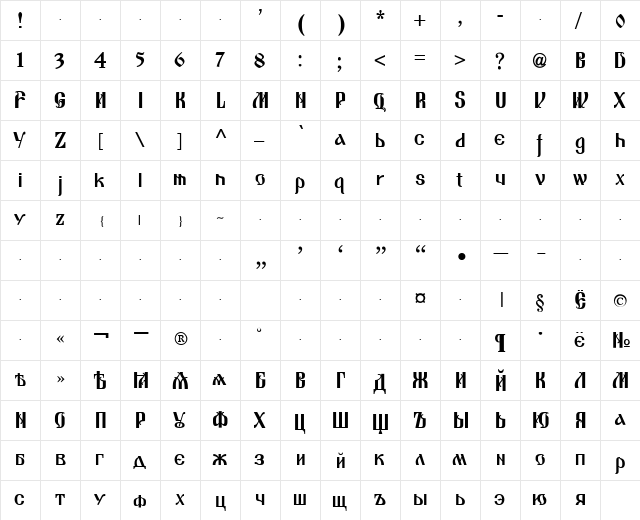 OldCyr Bold  glyph index