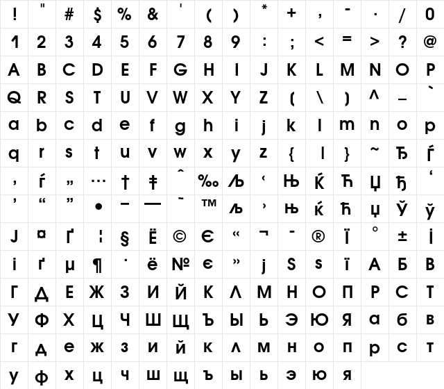 AvantGardeGothicC Regular  glyph index