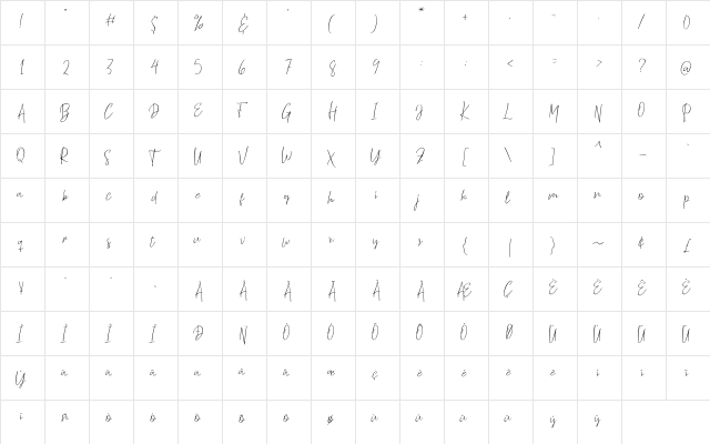 Thousand Script Regular  glyph index