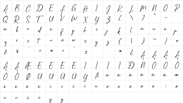 Amatins Regular  glyph index