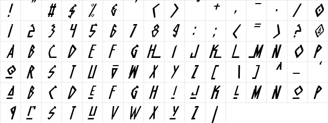 Native Alien Italic Italic  glyph index