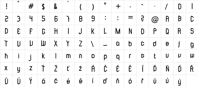Ovatomanel Regular  glyph index