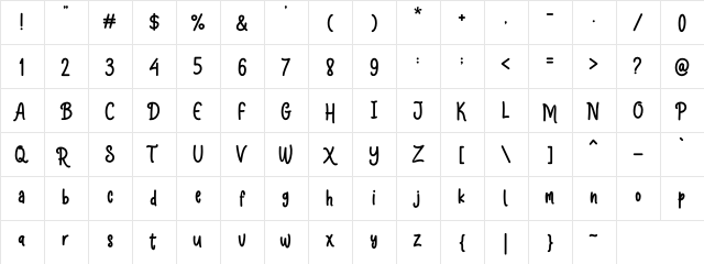 Hello Grizelle sans Regular  glyph index