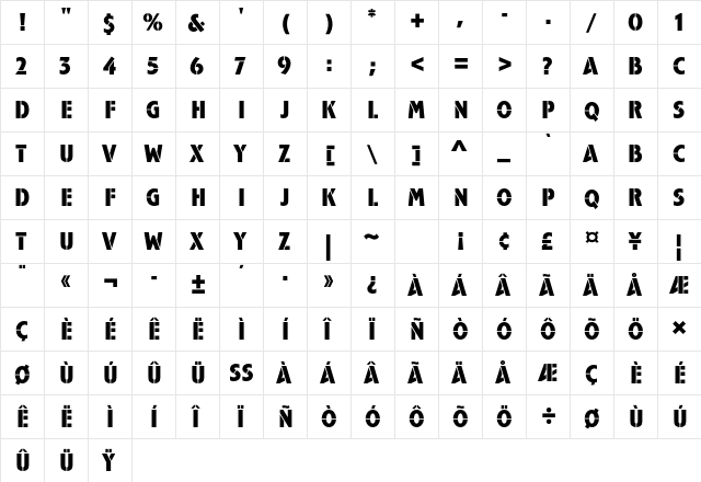 Campaign Std Regular  glyph index