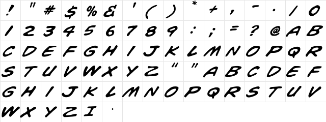 WhizBang Bold  glyph index
