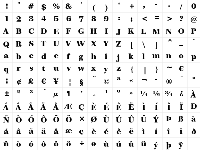 Century751 Blk BT Black  glyph index