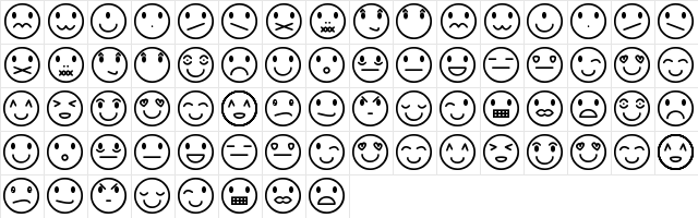 Rostros y emociones Regular  glyph index
