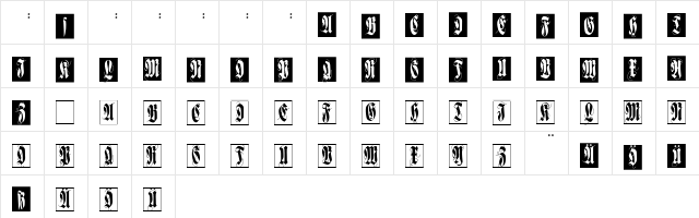 FlourishFraxCaps Regular  glyph index