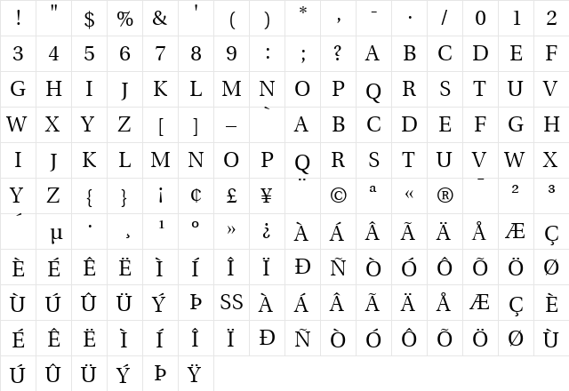 UtopiaTitlingCapitals Roman  glyph index