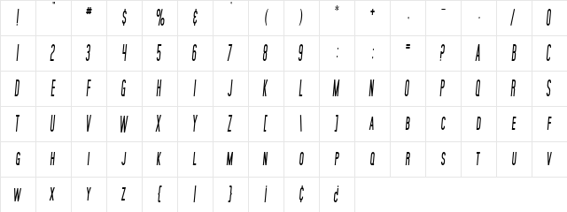 SF Movie Poster Condensed Italic  glyph index