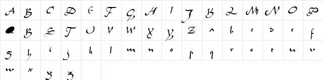 Caliph Regular  glyph index
