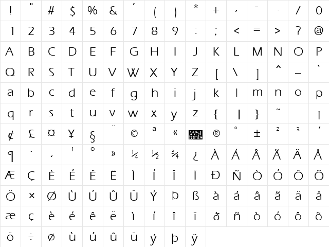 Ergoe Regular  glyph index
