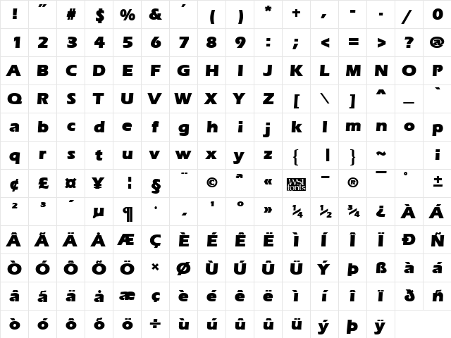 ErgoeMildBlack Regular  glyph index