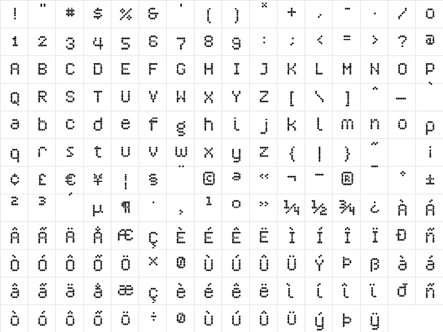 Crossover Bold  glyph index
