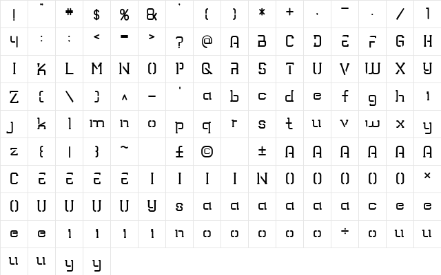 TRUMANS Stencil  glyph index