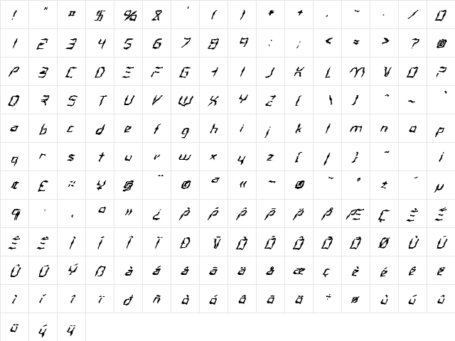 FZ WACKY 38 ITALIC Normal  glyph index