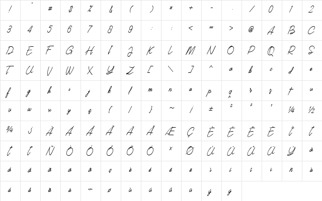 Southern Javanica  Free Version Regular  glyph index
