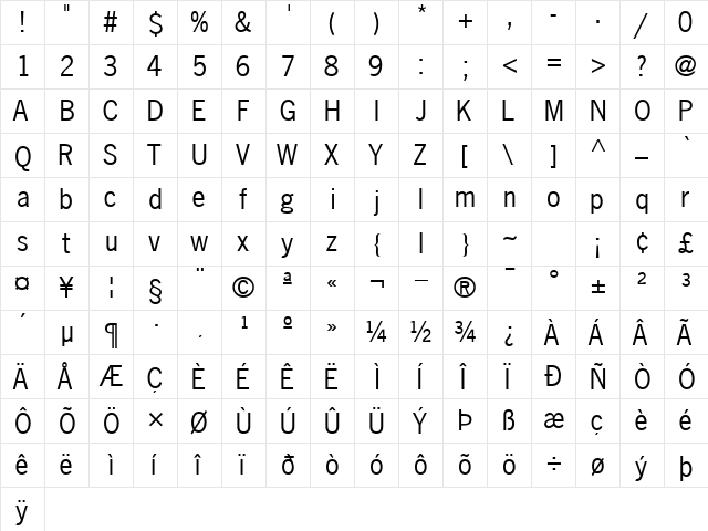 MacroSSK Regular  glyph index