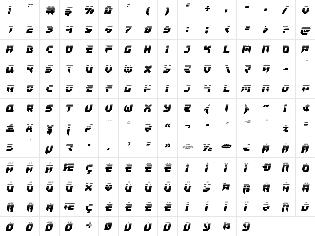 Tokyo Drifter Halftone Regular  glyph index