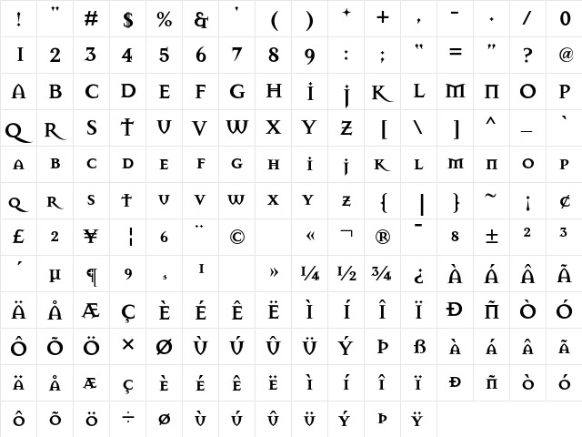 Mason Bold  glyph index