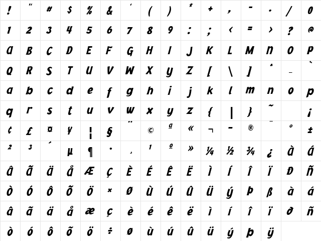 Jacoby Cond ICG Black Italic  glyph index