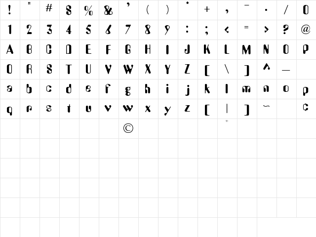 NewYork Regular  glyph index