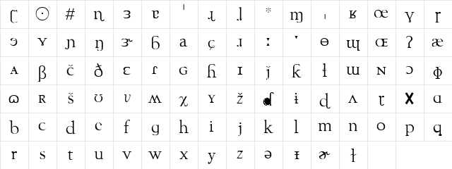 Mustang 1 Regular  glyph index