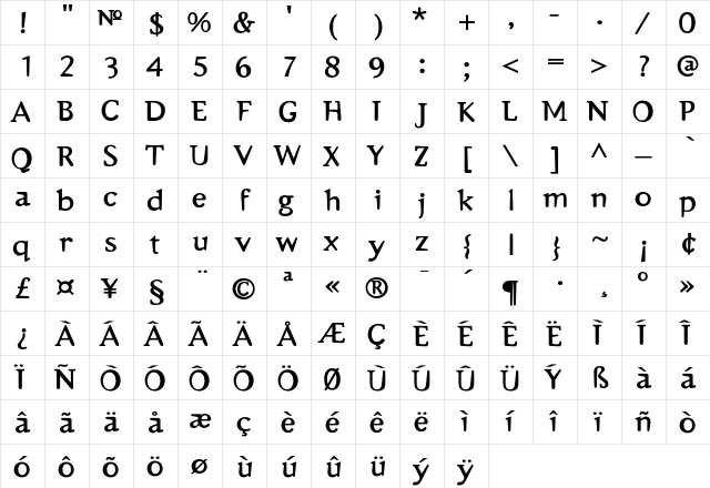 Emulate Serif-Bold  glyph index