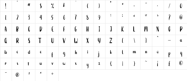 Sweet Marshmallow Regular  glyph index
