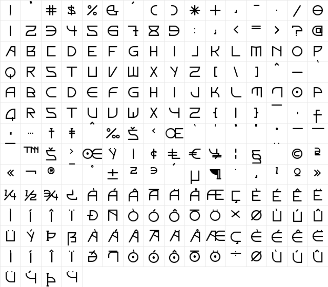 Elektora Regular  glyph index