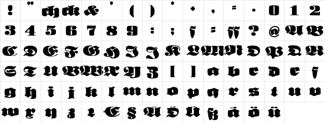 NeueFrakturExtraBold Regular  glyph index